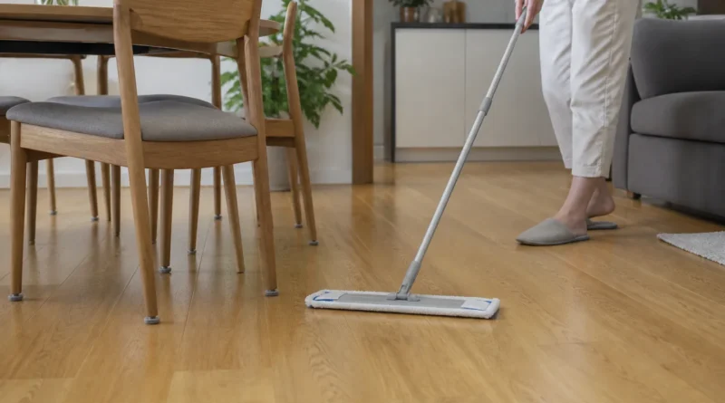 Šetrné vytírání dřevěné podlahy plochým mopem