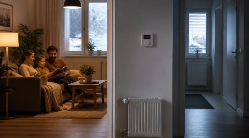 Teplý obývací pokoj a chladnější chodba řízené termostatem
