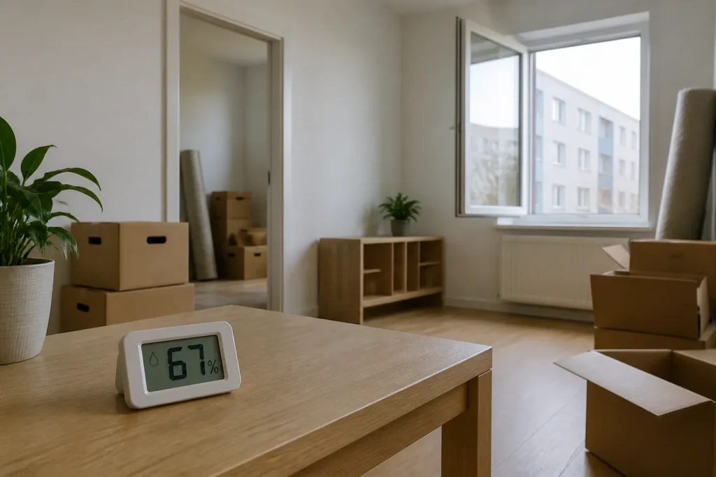 Vlhkoměr v čerstvě dokončeném bytě při větrání