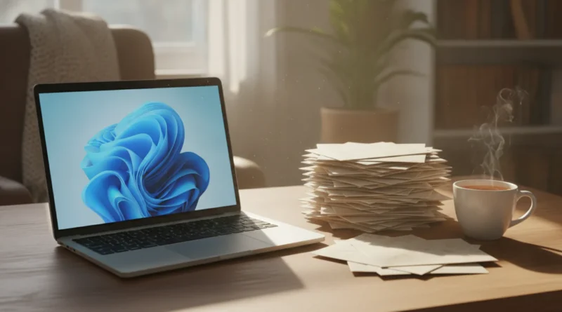 Notebook a obálky na pracovním stole