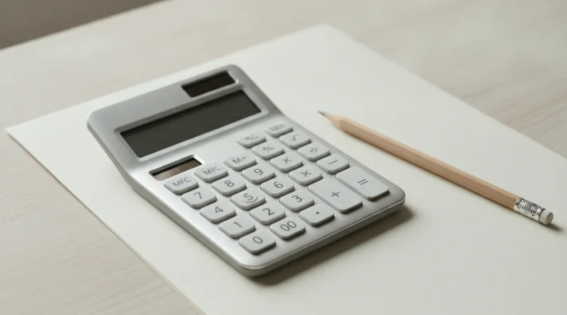 Kalkulačka a papír s poznámkami na pracovním stole