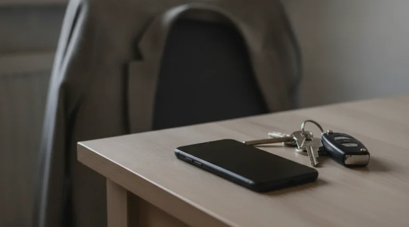 Telefon a klíče připravené na odchod z domu