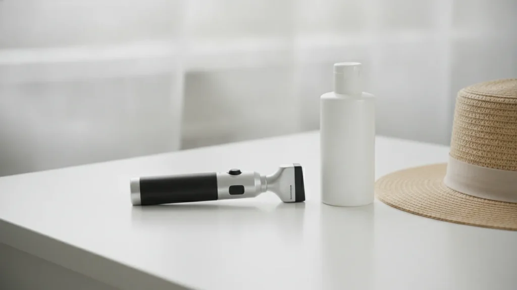 Dermatoskop, opalovací krém a klobouk