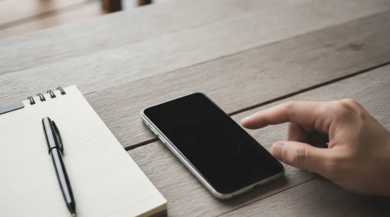 Zvonící telefon odložený na pracovním stole