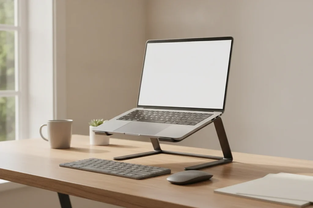 Notebook na podstavci s externí klávesnicí