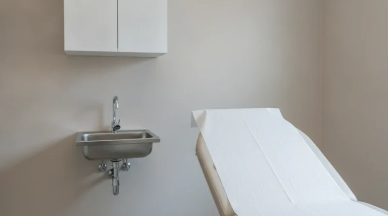 Vyšetřovna s lehátkem a umyvadlem