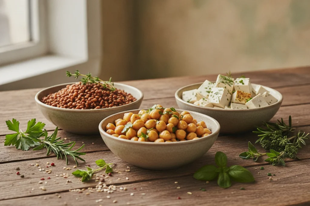 Luštěniny a tofu připravené k vaření