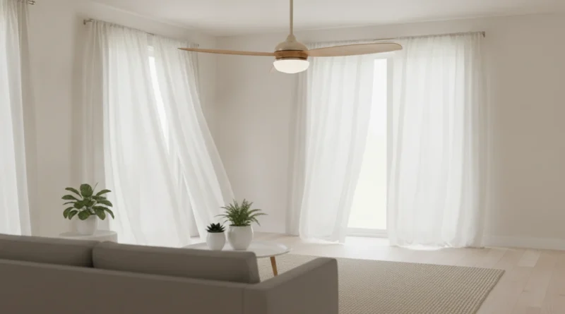 Stropní ventilátor ve světlé místnosti
